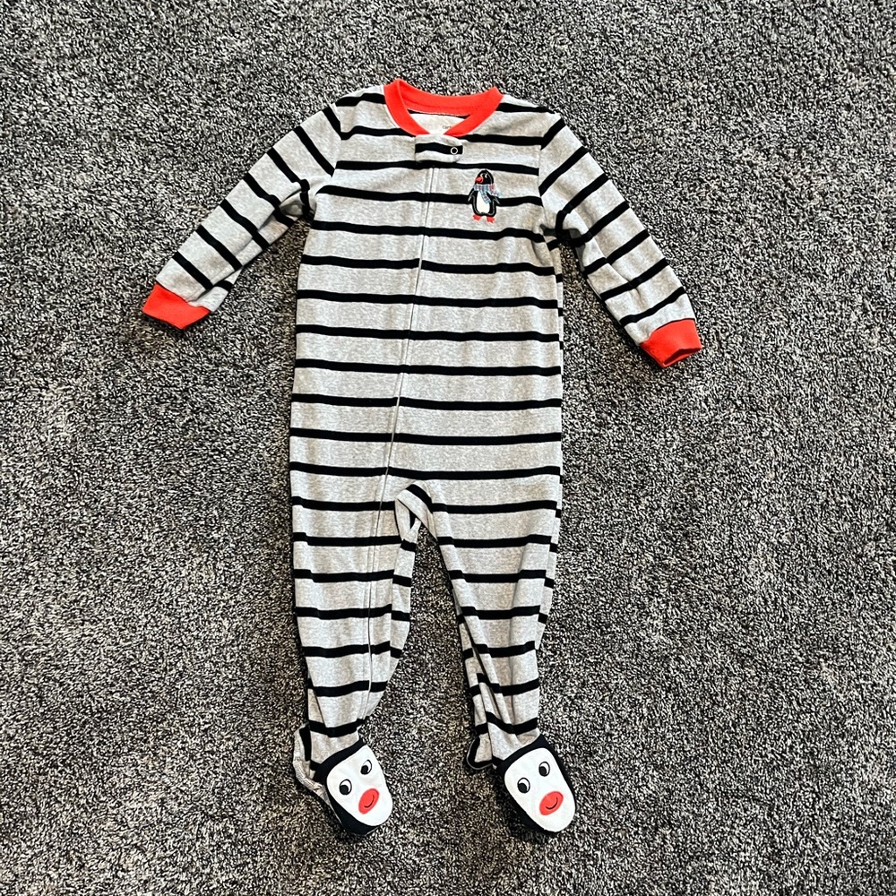 Fleece Sleeper : stripes & penguin